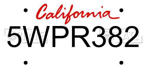 5WPR382 California License Plate