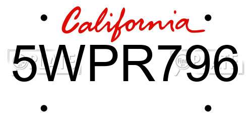 5WPR796 California License Plate