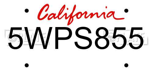 5WPS855 California License Plate