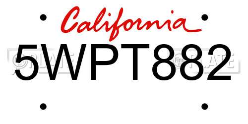 5WPT882 California License Plate