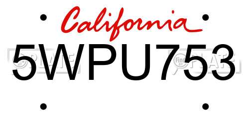5WPU753 California License Plate