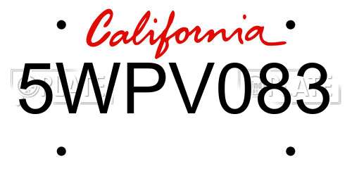 5WPV083 California License Plate