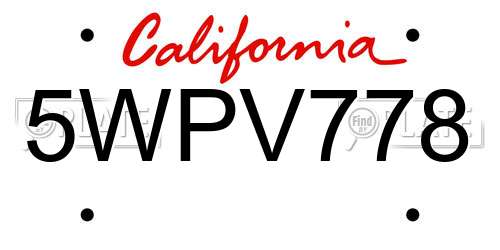 5WPV778 California License Plate