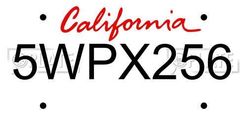 5WPX256 California License Plate