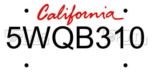 5WQB310 California License Plate