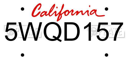 5WQD157 California License Plate