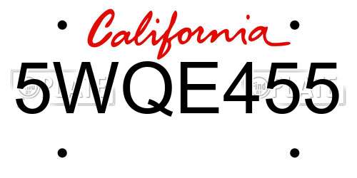 5WQE455 California License Plate