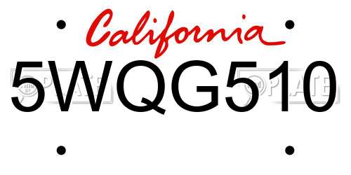 5WQG510 California License Plate