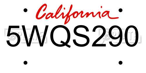 5WQS290 California License Plate