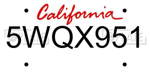 5WQX951 California License Plate