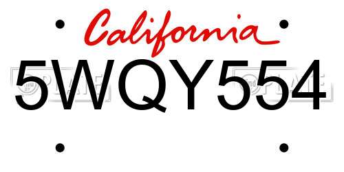 5WQY554 California License Plate