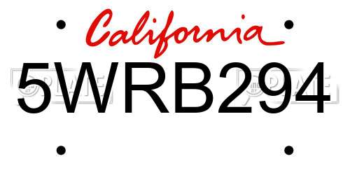5WRB294 California License Plate