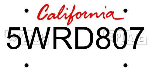 5WRD807 California License Plate