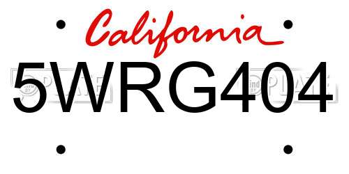 5WRG404 California License Plate