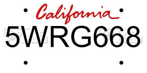 5WRG668 California License Plate