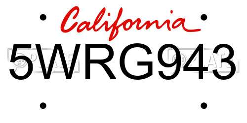 5WRG943 California License Plate