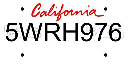 5WRH976 California License Plate