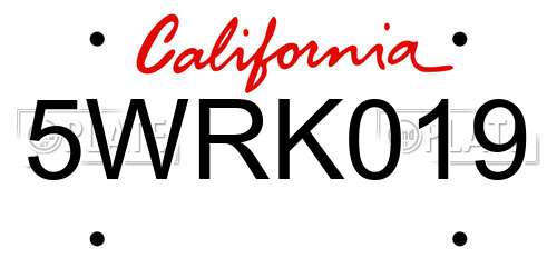 5WRK019 California License Plate