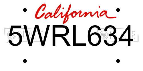 5WRL634 California License Plate