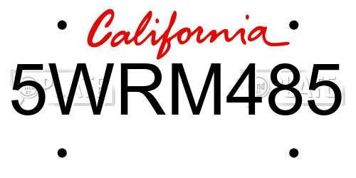 5WRM485 California License Plate