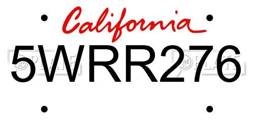 5WRR276 California License Plate