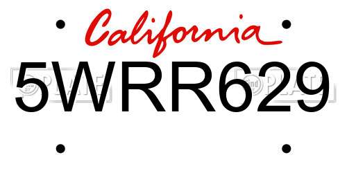 5WRR629 California License Plate
