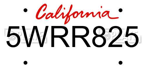 5WRR825 California License Plate