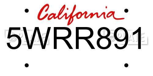 5WRR891 California License Plate
