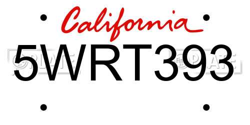 5WRT393 California License Plate