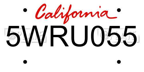 5WRU055 California License Plate
