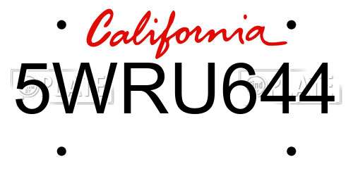 5WRU644 California License Plate
