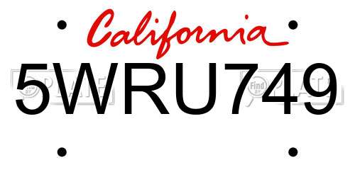 5WRU749 California License Plate