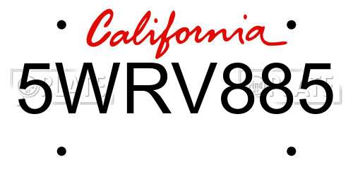 5WRV885 California License Plate