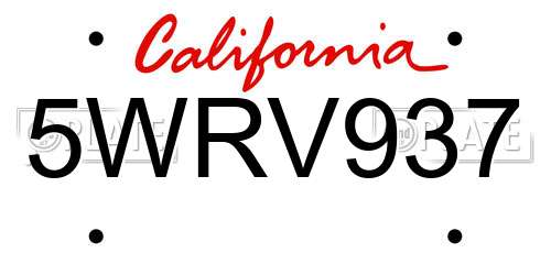 5WRV937 California License Plate