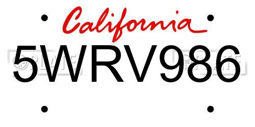 5WRV986 California License Plate