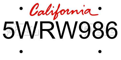 5WRW986 California License Plate