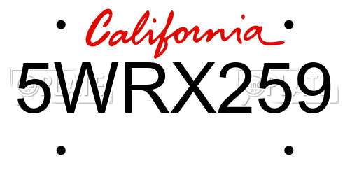 5WRX259 California License Plate