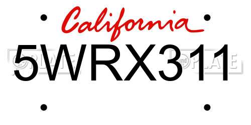 5WRX311 California License Plate