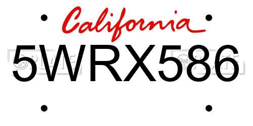 5WRX586 California License Plate