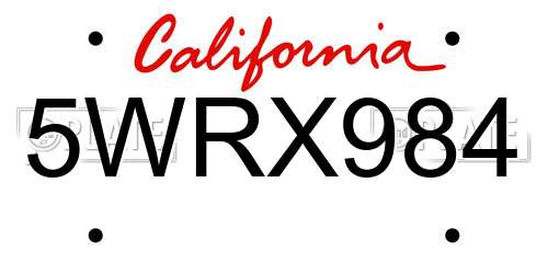 5WRX984 California License Plate