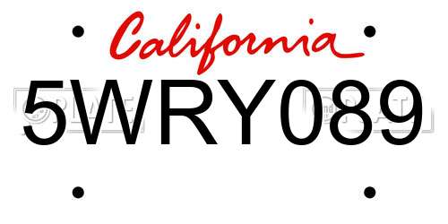 5WRY089 California License Plate