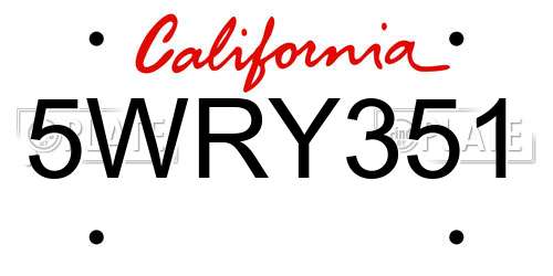 5WRY351 California License Plate