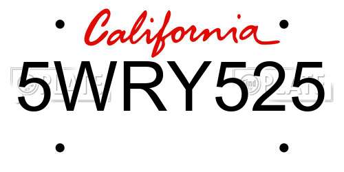 5WRY525 California License Plate