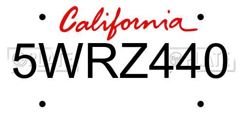 5WRZ440 California License Plate