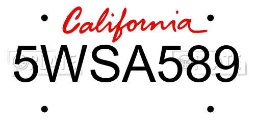 5WSA589 California License Plate