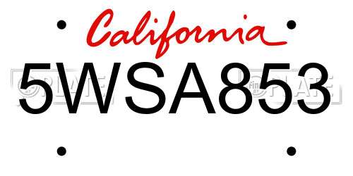 5WSA853 California License Plate