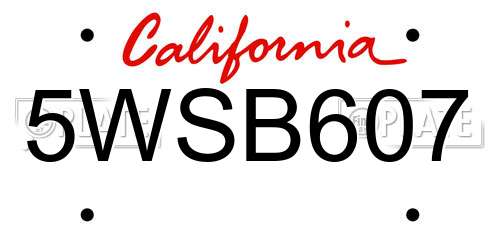 5WSB607 California License Plate