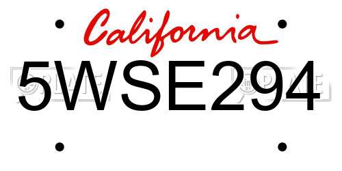 5WSE294 California License Plate