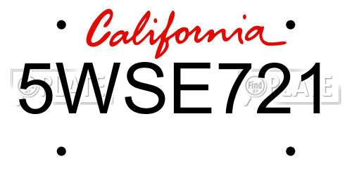 5WSE721 California License Plate