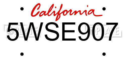 5WSE907 California License Plate